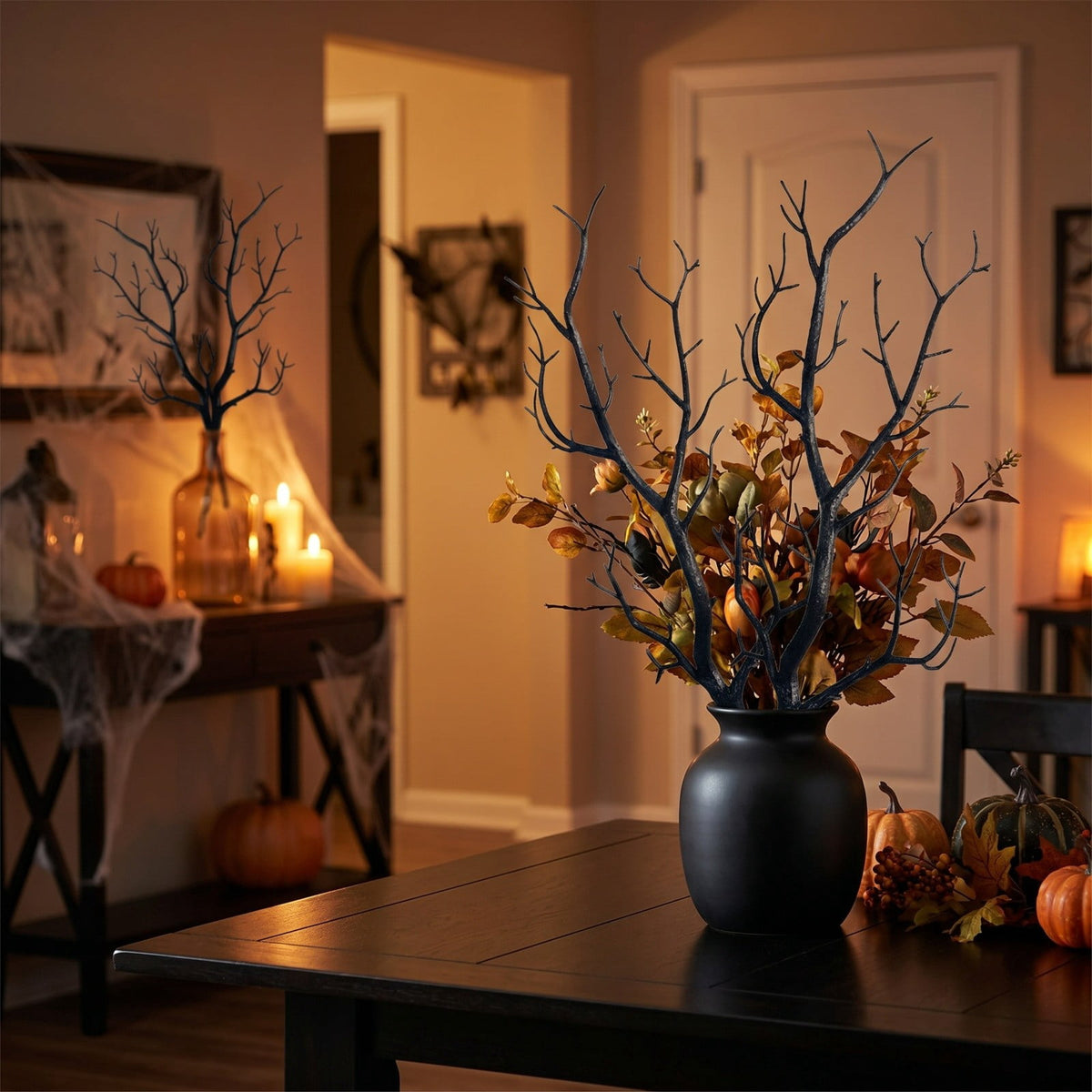 Halloween Artificial Branches, 10Pcs Black Bare Twigs Vase Fillers for Spooky Home Decor, Plastic Decorative Stems for Mantel Table Centerpiece, Creepy Indoor Outdoor Halloween Accents
