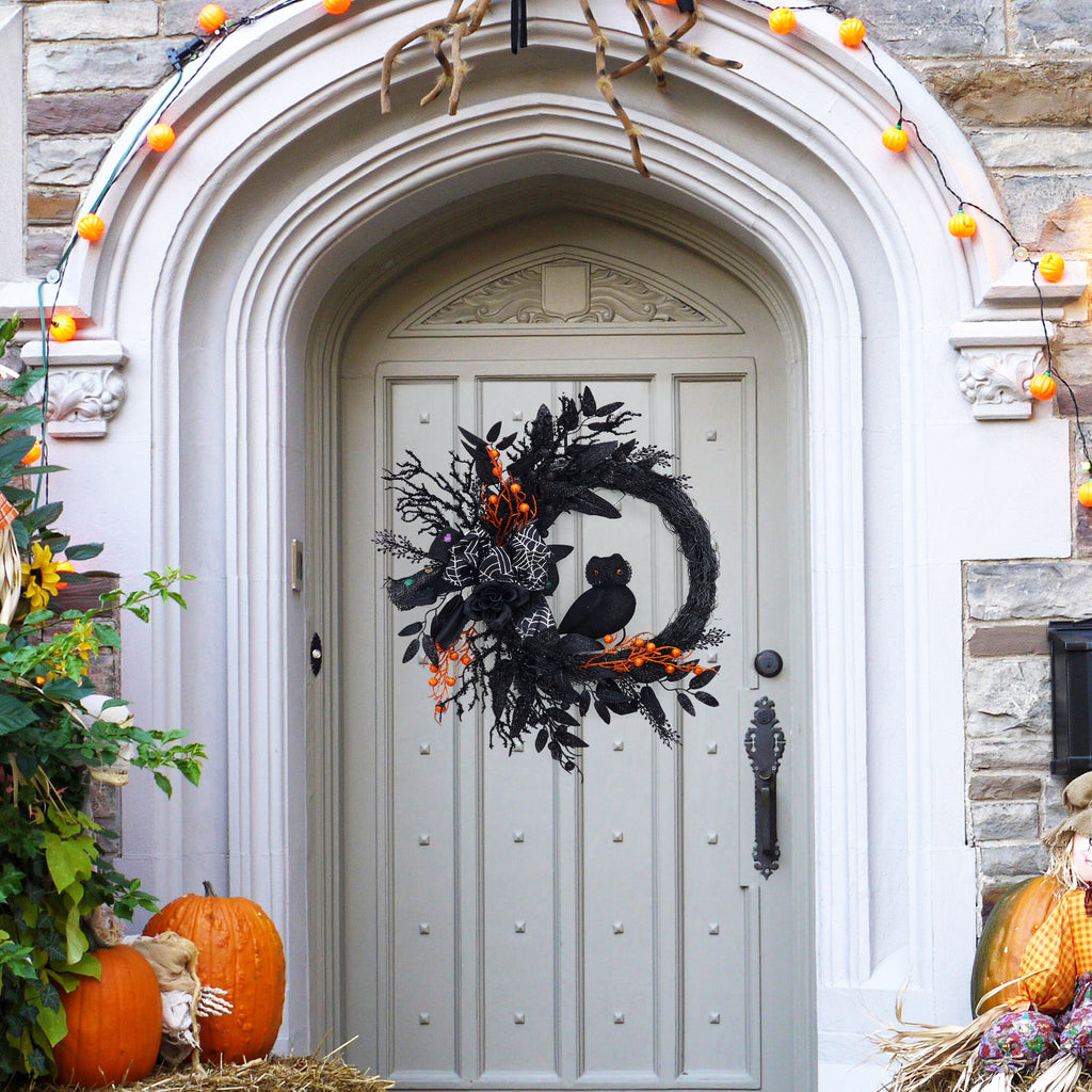 Halloween Wreath, Halloween Decorations Prelit Front Door Wreath for Indoor Wall Window Decor（18/20/22 Inch）