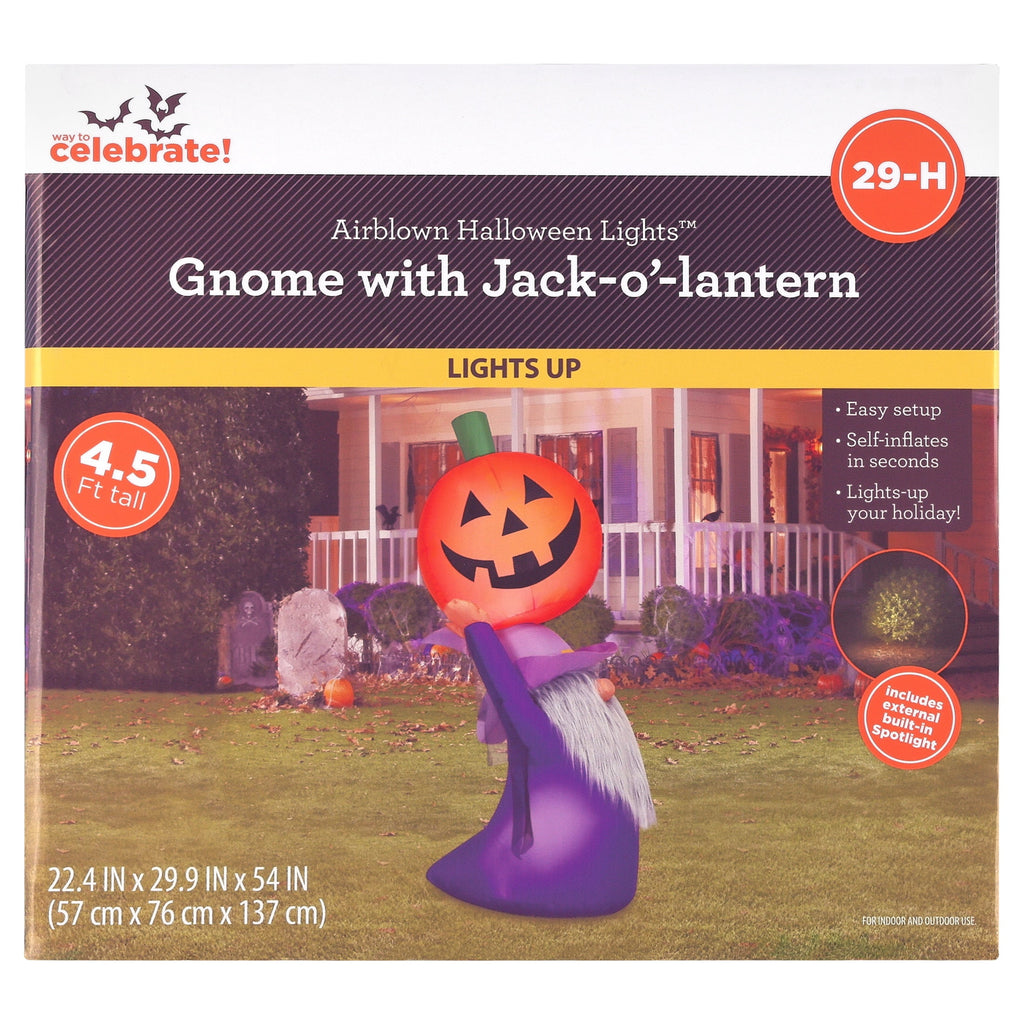 Gnome with Jack-o'-Lantern Airblown Yard Inflatable, Multicolor, 4.5', Halloween by Way To Celebrate