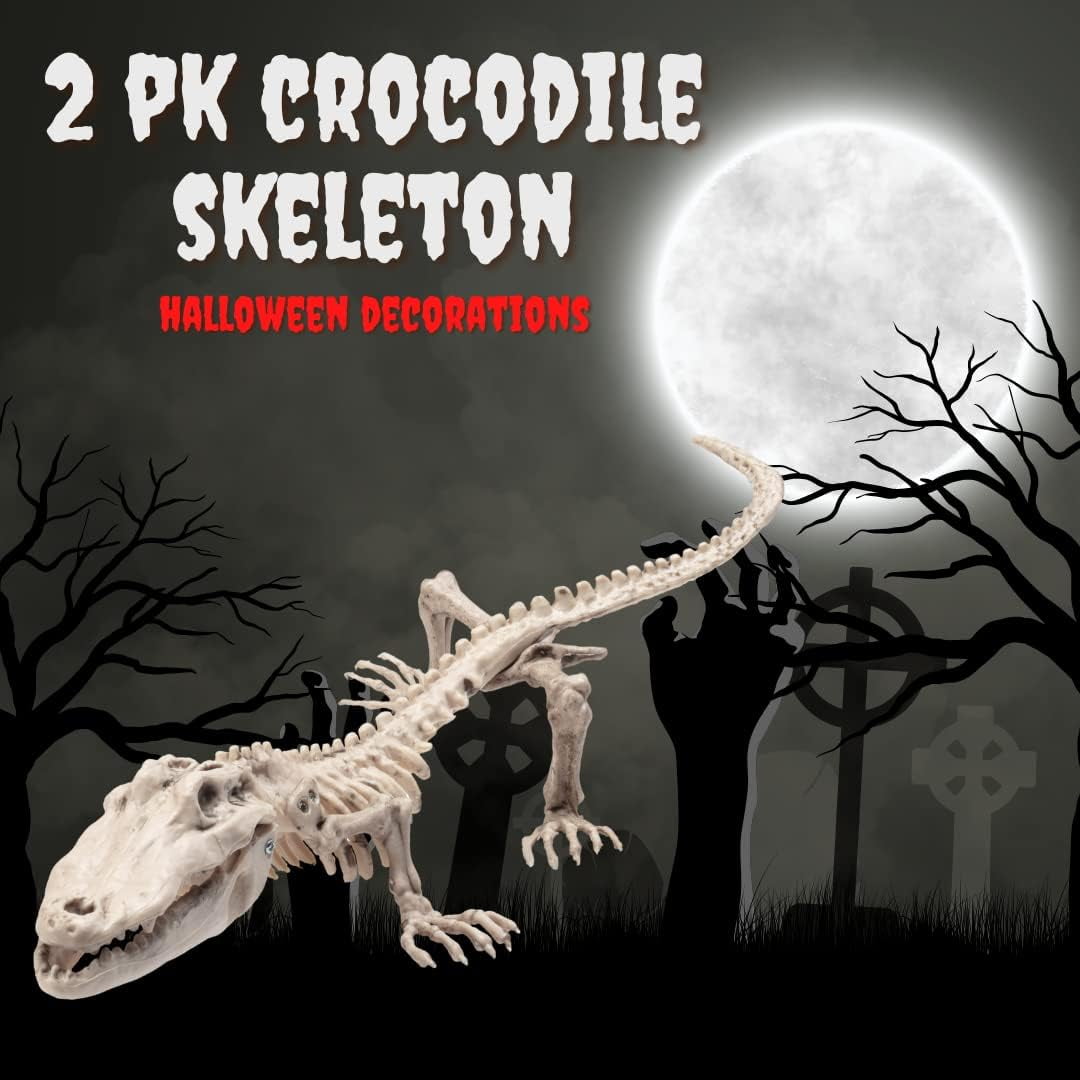 Halloween Crocodile Skeleton 20" Long-Weather Resistant Yard Fall Props & Decorations - House Party Decor and Weatherproof for Indoor/Outdoor Use