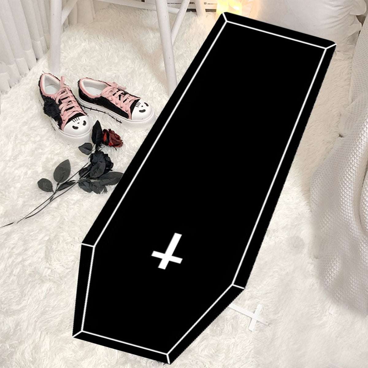 Hwkond Bath Rugs Halloween Decorations Gothic Rug Coffin Rug Black Carpet Super Absorbent Quick Dry Rubber Backing Washable Super Soft Non Slip Bathtub Carpet Plush Bedroom Mat(16x24in)
