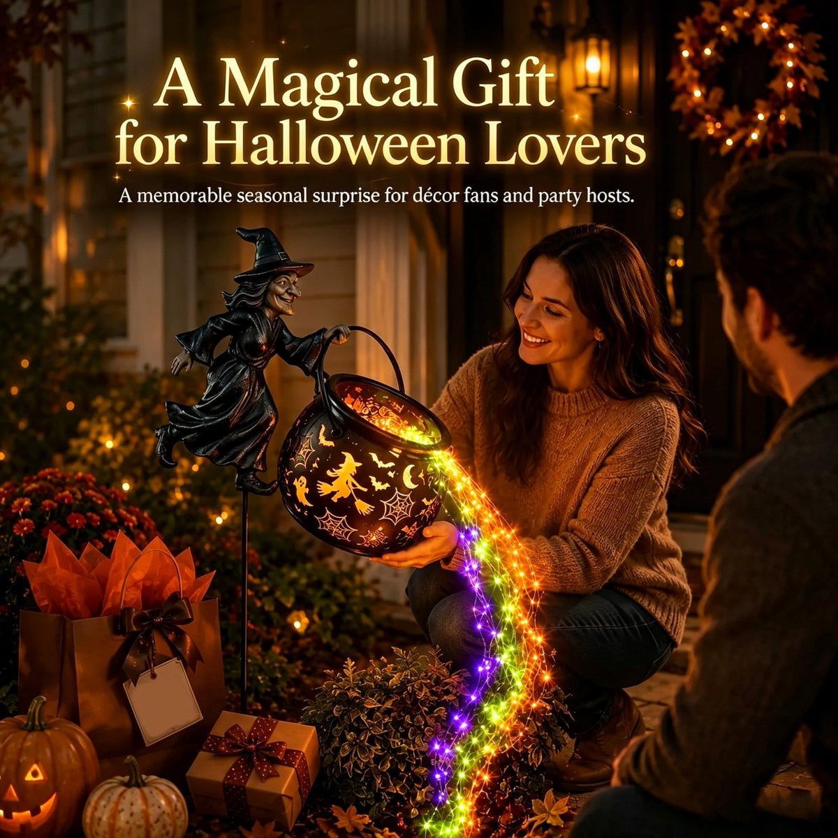 Solar Halloween Garden Stake Light, Bats & Spooky Ghosts Waterproof Solar Lantern Stake with Hanging Pumpkin, Outdoor Halloween Yard Decor for Garden Patio Lawn Pathway
