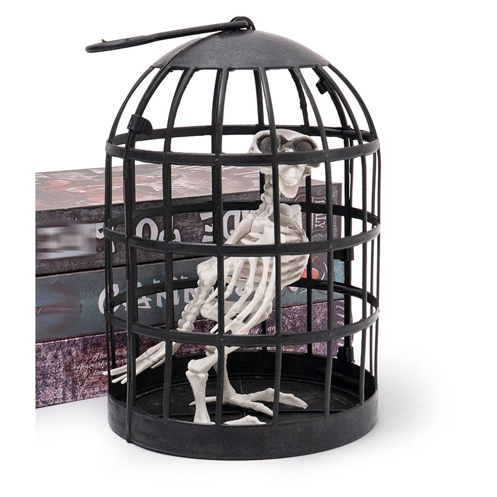 Clearance! Hanging Bird Skeleton Decoration,Scary Realistic Animal Crow Skeleton In The Cage,Scary Posable Movable Joints Raven Skeletons In Cage Prisoner For Halloween Haunted Houses Party Outdoor