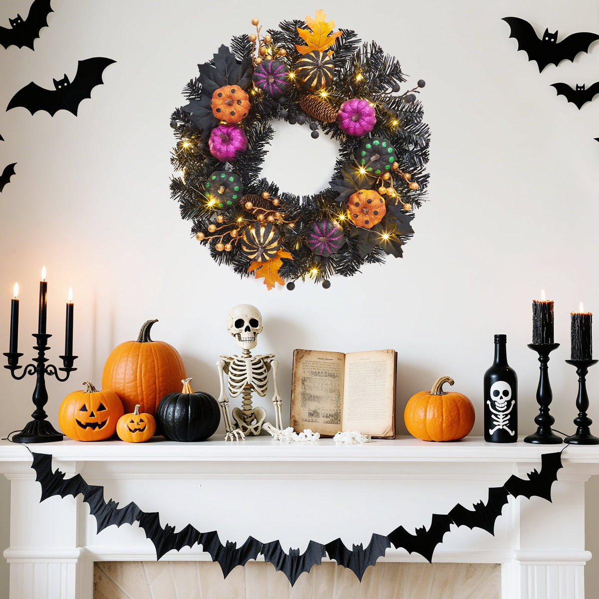Garvee Halloween Wreath for Front Door, 18 Inch/20 Inch Fall Wreath for Indoor Outdoor Wall Window Porch Patio Garden Farmhouse Home Party Prom Decoration