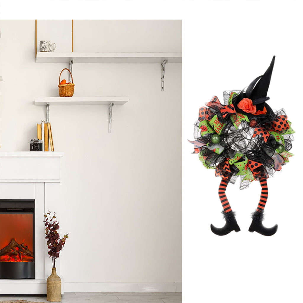Halloween Wreaths, Halloween Decorations Witch Hat and Legs Wreath, Front Door Wall Light up Wreath Ornaments Holiday Party Halloween Thanksgiving Decor