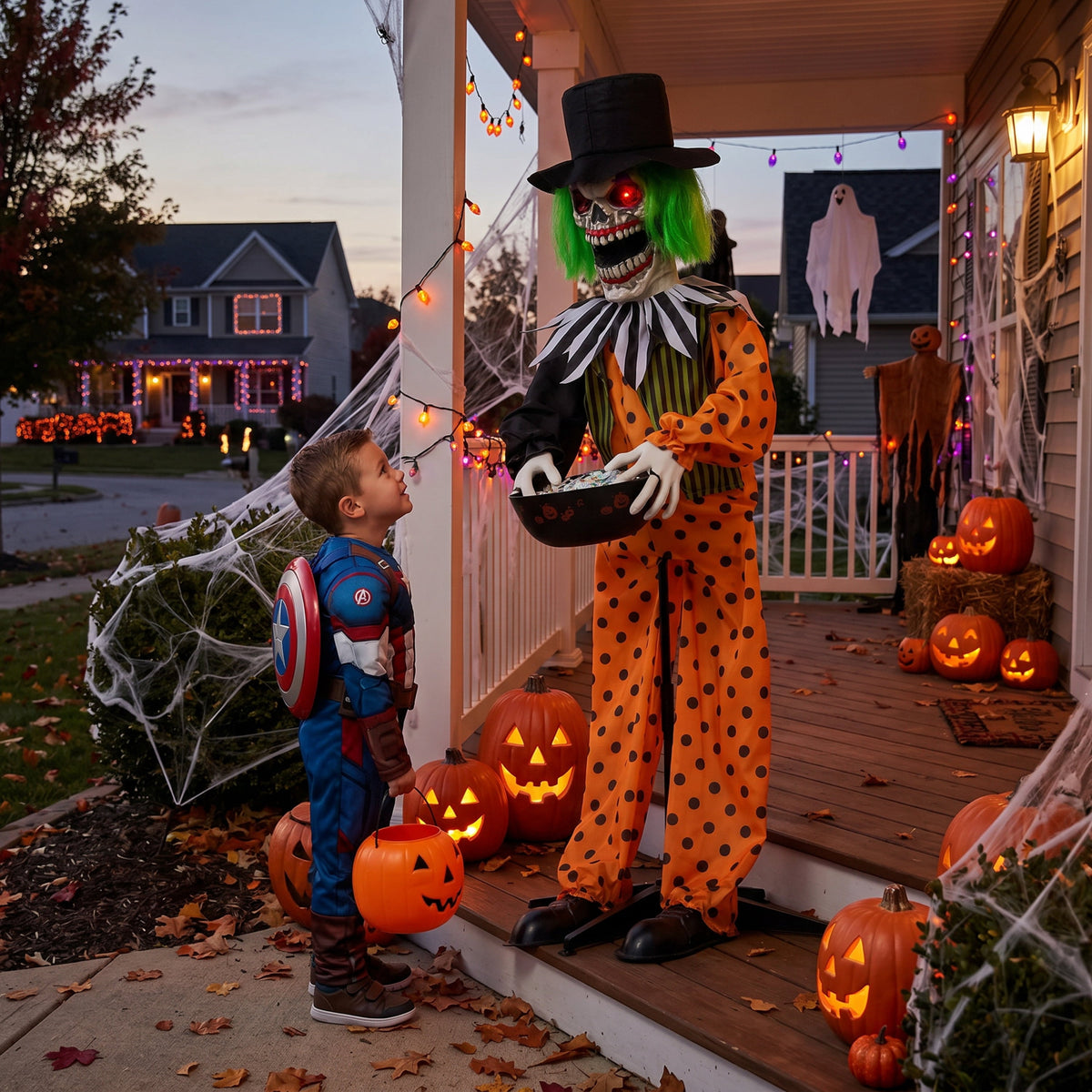 Joyfy Halloween Decorations Outdoor, 72"(6ft) Light Up Animated Scary Decorations Pumpkin Ghost with Sound Activation,Animatronics Pumpkin Decorations for Haunted House Prop Yard Decor