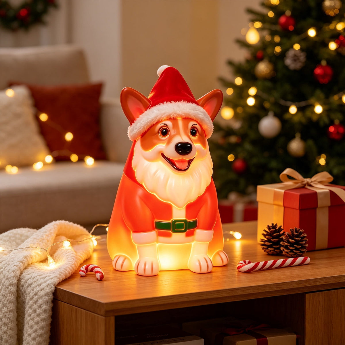 Clearance! Halloween Light‑Up Dog Figurine, 7.9in Scarecrow Dog Statue with Glowing Pumpkin, Waterproof Resin Table Yard Decor
