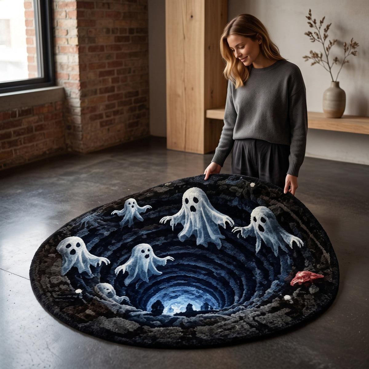 Halloween Dog Door Mat 16x24", Golden Retriever Ghost Pumpkin Welcome Rug for Porch, Halloween Outdoor Decorations