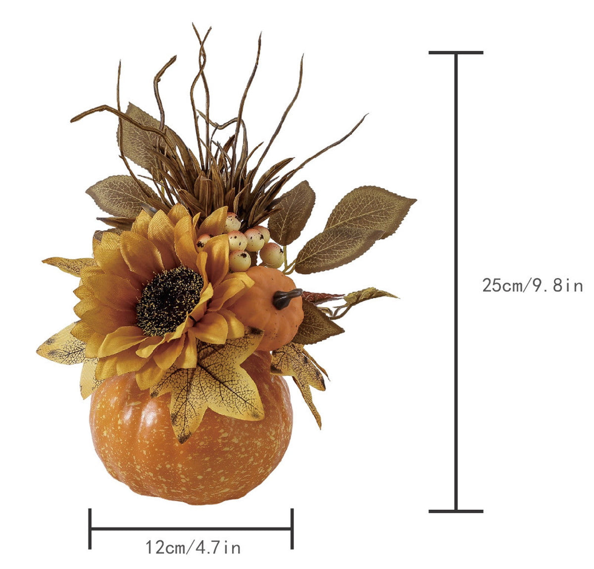 Peacheart Fall Table Decoration, 4.7" Artificial Pumpkin with Sunflower Berry Maple Leave for Autumn Harvest Thanksgiving Halloween Wedding Party Farmhouse Home Table Centerpiece