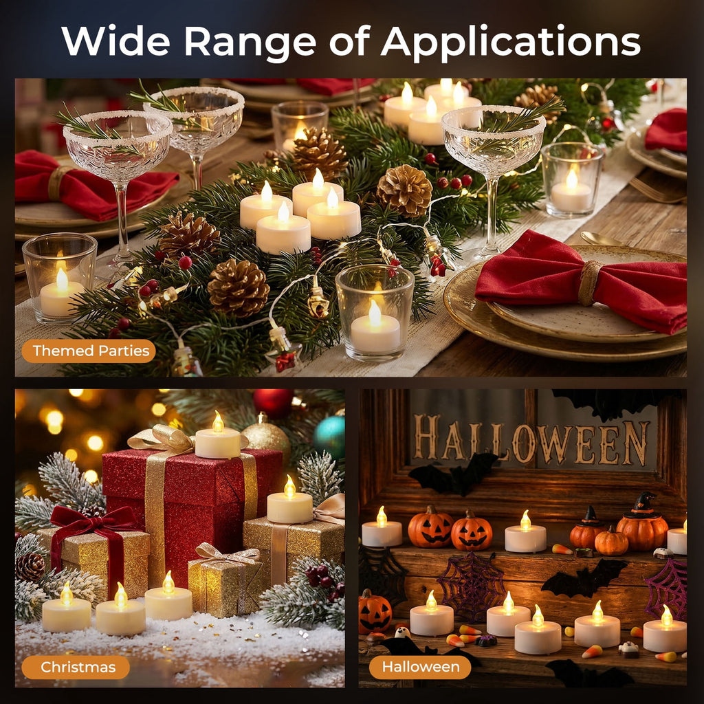 24PCS LED Tealight Candles with Remote Timer, Battery Operated Flameless Tea Light Candles, Fake Flickering Votive Candles for Home Centerpiece Table, Anniversary, Party, Halloween, Ramadan Decor