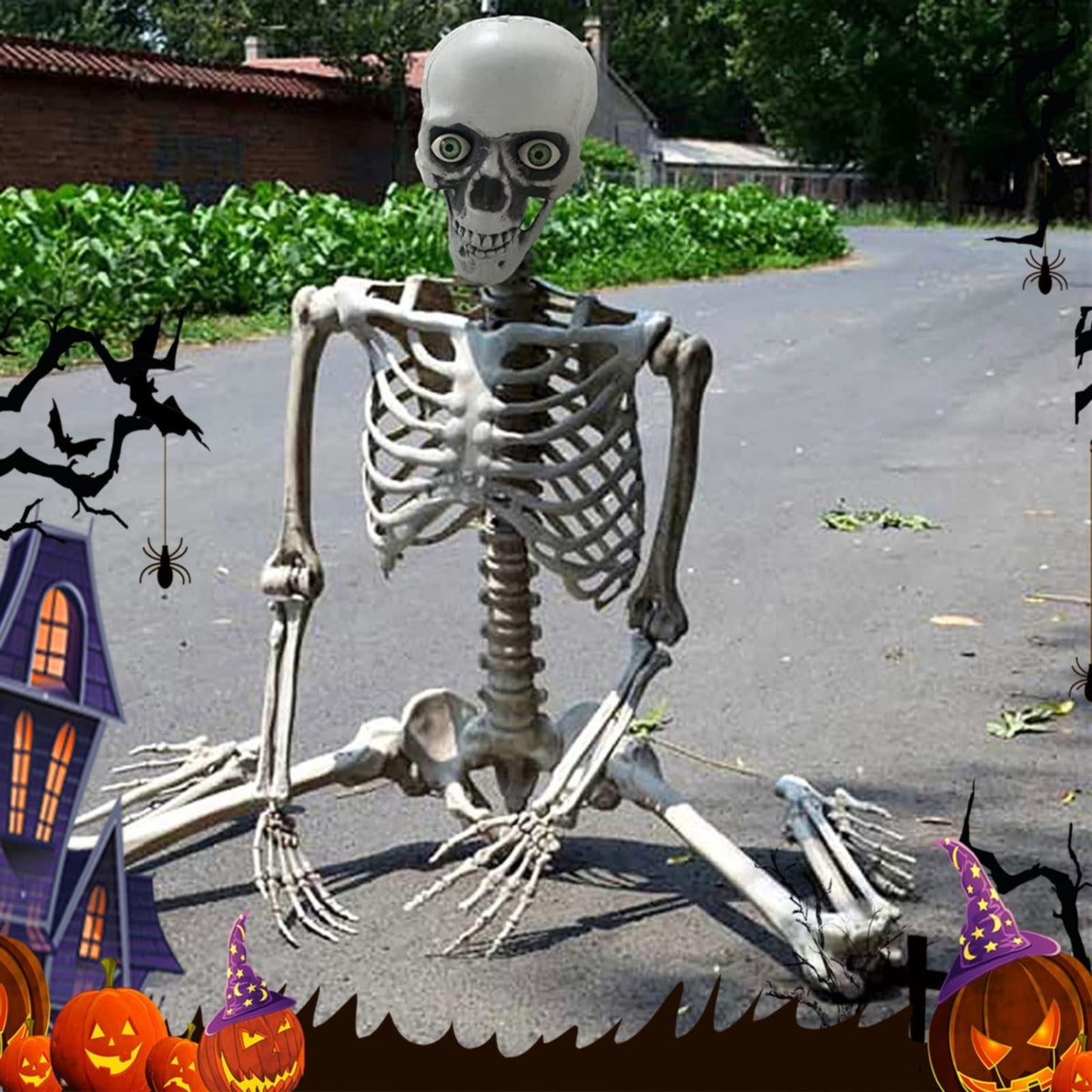 Life-Size Posable Halloween Skeleton - Realistic Human Skeleton with Movable Joints for Indoor/Outdoor Haunted House & Party Decor