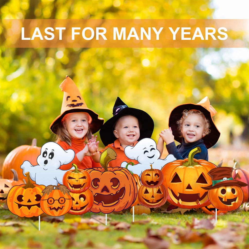 GameXcel Halloween Decorations Outdoor Yard Signs with Stakes, 34.8 in Tall Vertical Pumpkin and Ghost Decor, Weather-Resistant, 2 Count