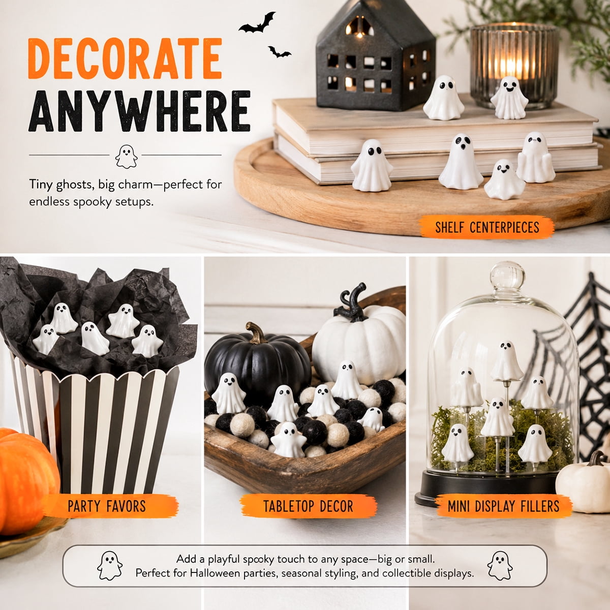 Mini Ghosts Figurines,Tiny Halloween Miniatures for Spooky Tiered Tray Decor,Home Tabletop Shelf Centerpieces,Party Favors Gift,60 Pcs