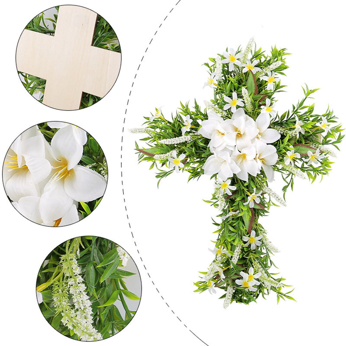 XEOVHV Easter Front Door Wreath Cross, 19.7 inch Easter Cross Wreath, Rustic Farmhouse Easter Decorations Sign Hanging Cross Wedding Floral Pastel Patio Summer Outside Decor