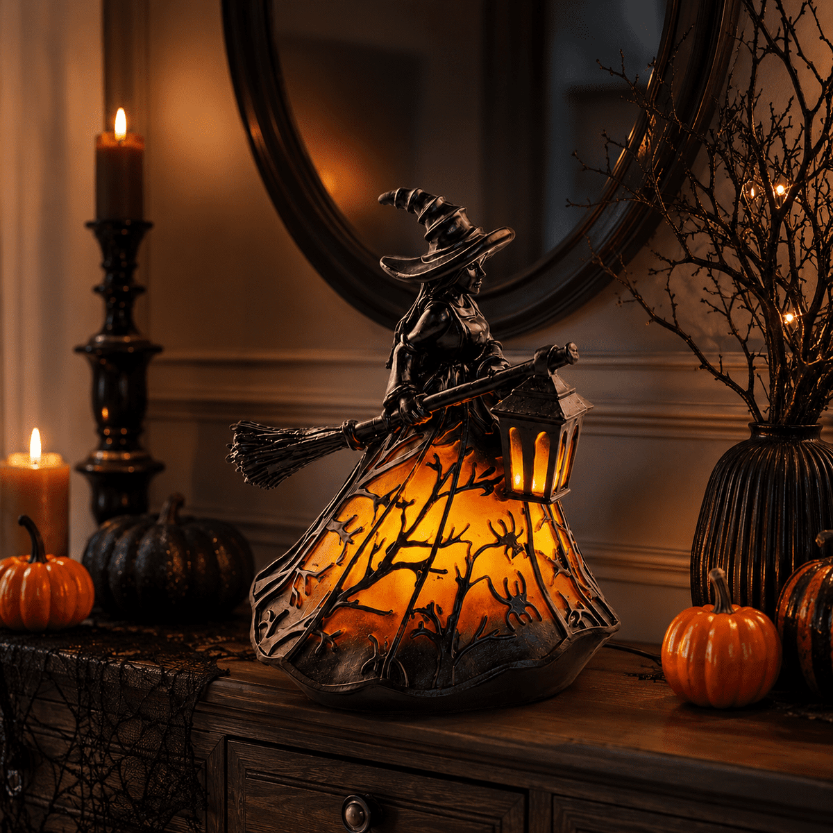 Diceymbol 11.81 Inch Halloween Ghost Night Light, Witch Hat Ghost Lamp with Jack O Lantern, Halloween Decorations Indoor for Table Mantel Party Decor