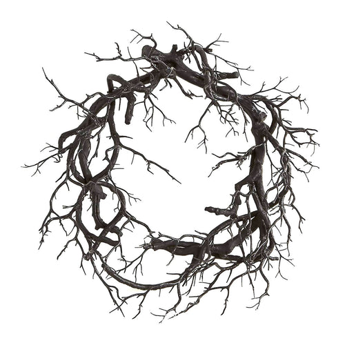 18 Inch Black Artificial Dead Branch Wreath, Twisted Bare Twig Halloween Wreath Frame, Spooky Gothic Twig Garland Base for Front Door Table Centerpiece Halloween DIY Decor