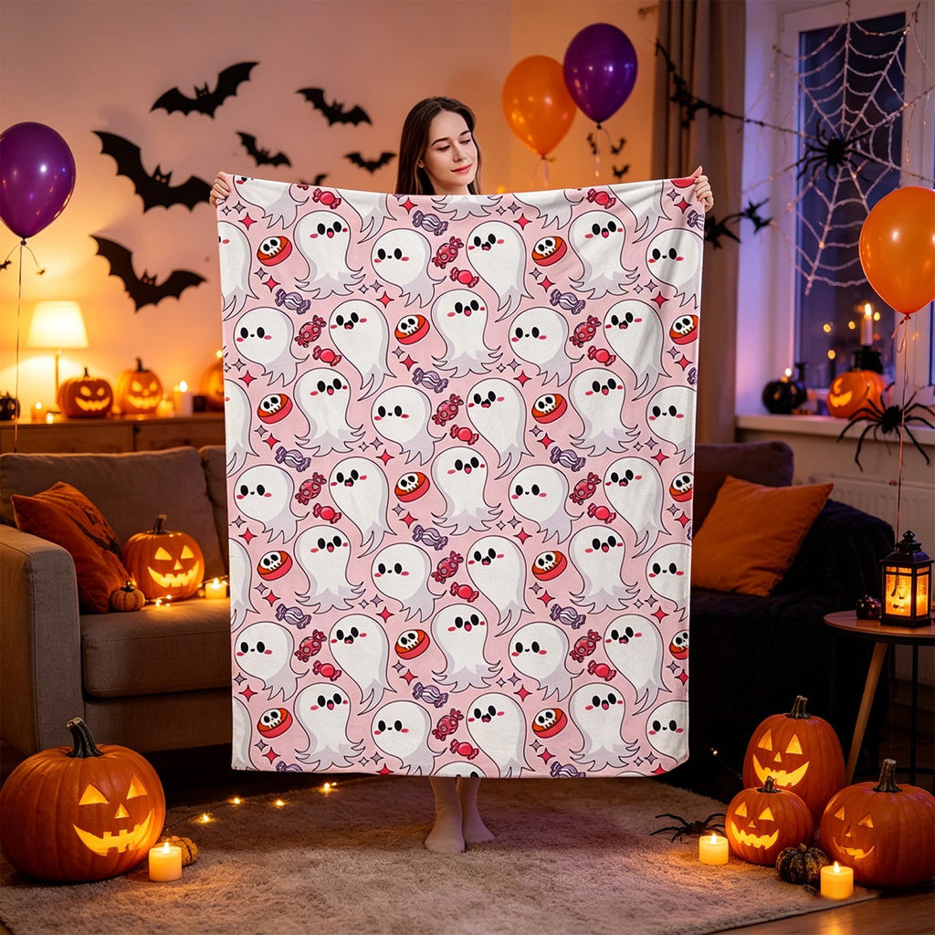 Halloween blanket,Halloween Print Throw Blanket Flannel Soft Cozy Decorative Nap Blanket with Ghost Pumpkin Skull for Office Bedroom Sofa Camping Travel(100x150cm/39x59 Inch),Black
