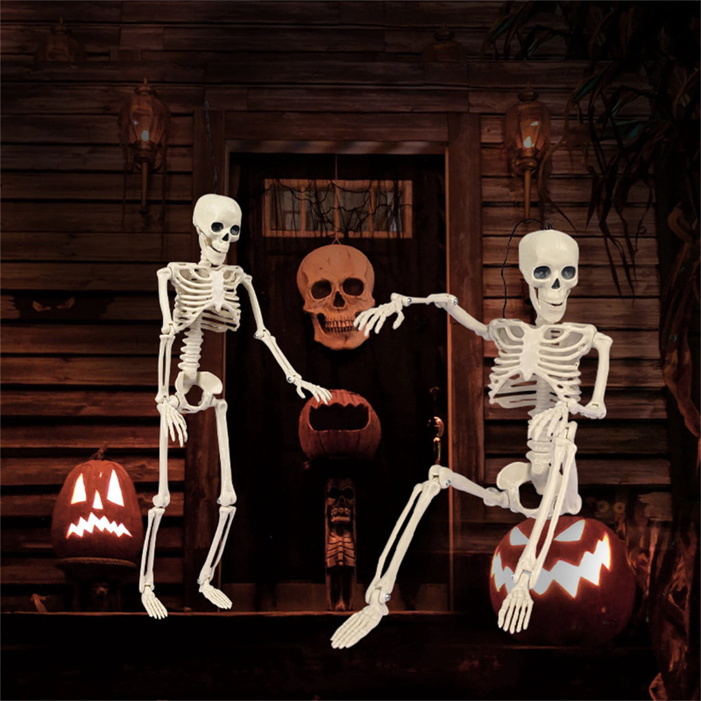 Life Size Halloween Skeleton - Plastic Realistic Movable Joints Skeleton Prop, Hanging or Sitting Pose for Spooky Graveyard Yard Party Decor, Scary Halloween Decoration by OVFUIZ