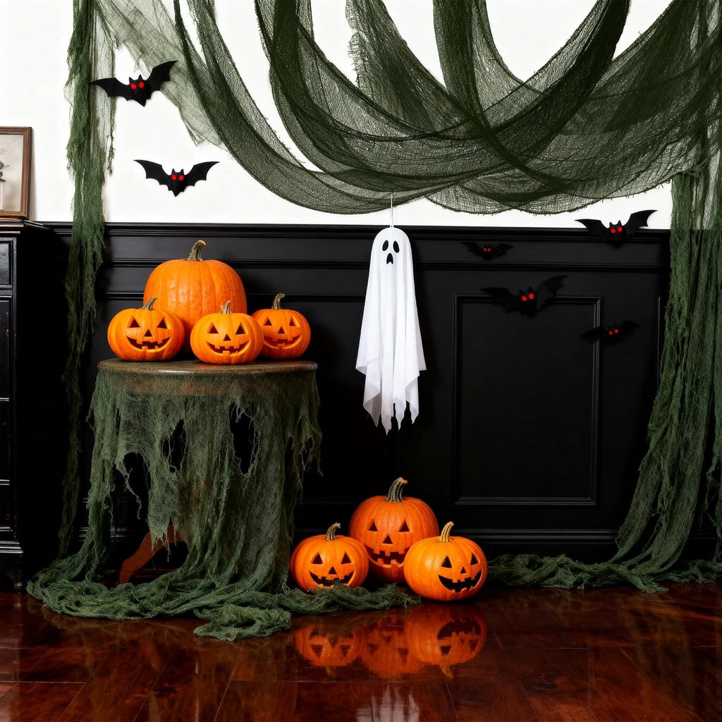 CQHVKQ 5 Pack of Halloween Creepy Gauze Cloth Decoration Set, Indoor Outdoor Black Scary Halloween Gauze Tapestry Decor, Spooky Decorations for Home, Yard, Haunted House & Party Supplies, 72" x 30"