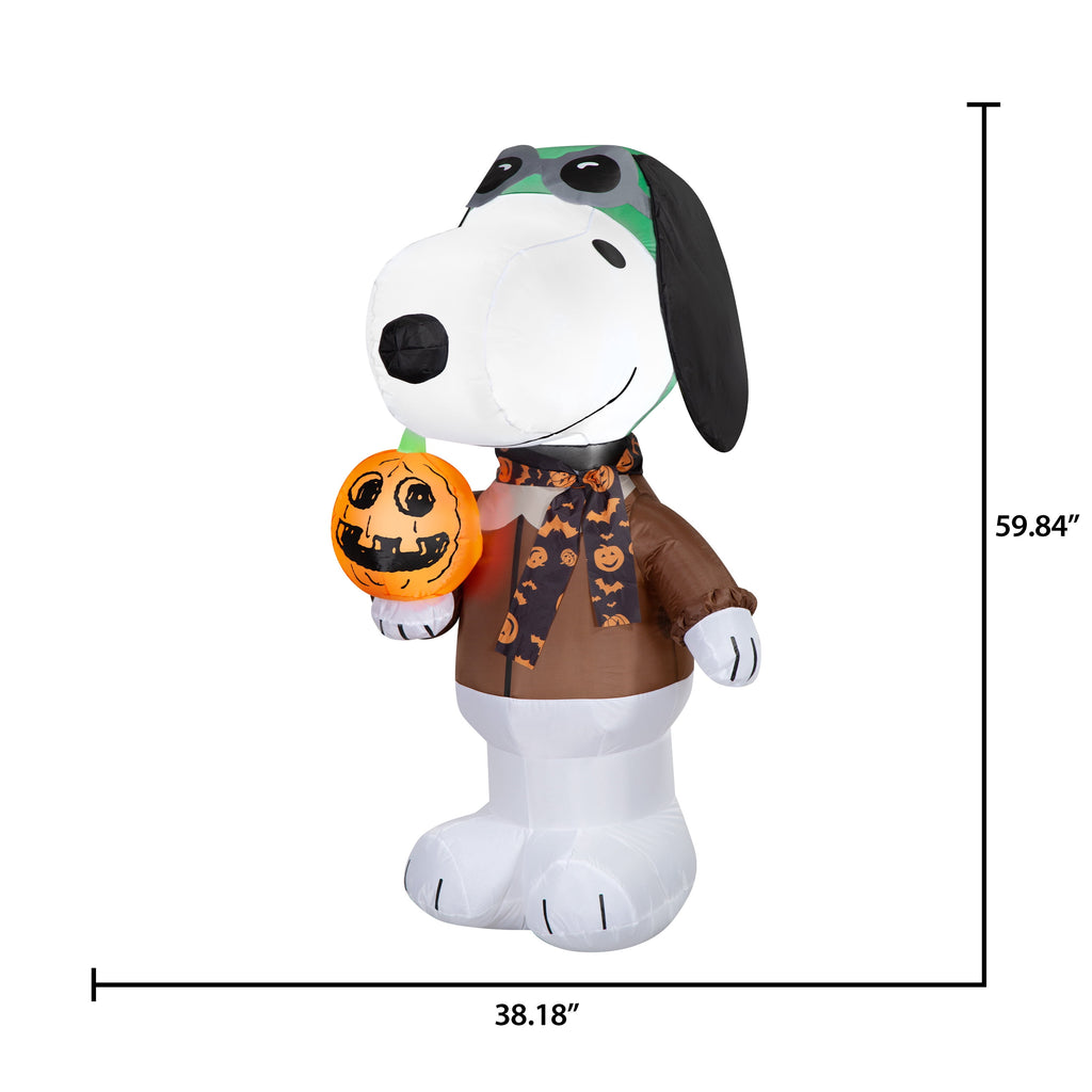 Airblown Halloween Yard Inflatables Light Snoopy in Halloween Red Baron Costume Peanuts, 5 ft