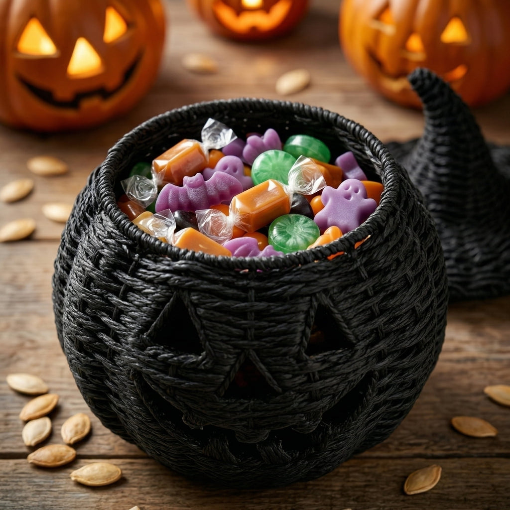 THOPBPRK 2026 Black Halloween Woven Pumpkin Jack-O'-Lantern, Halloween Decorations Pumpkin, USE LED Candle, Rattan Fall Halloween Decor for Home, 1Pack 11.8 Inch A