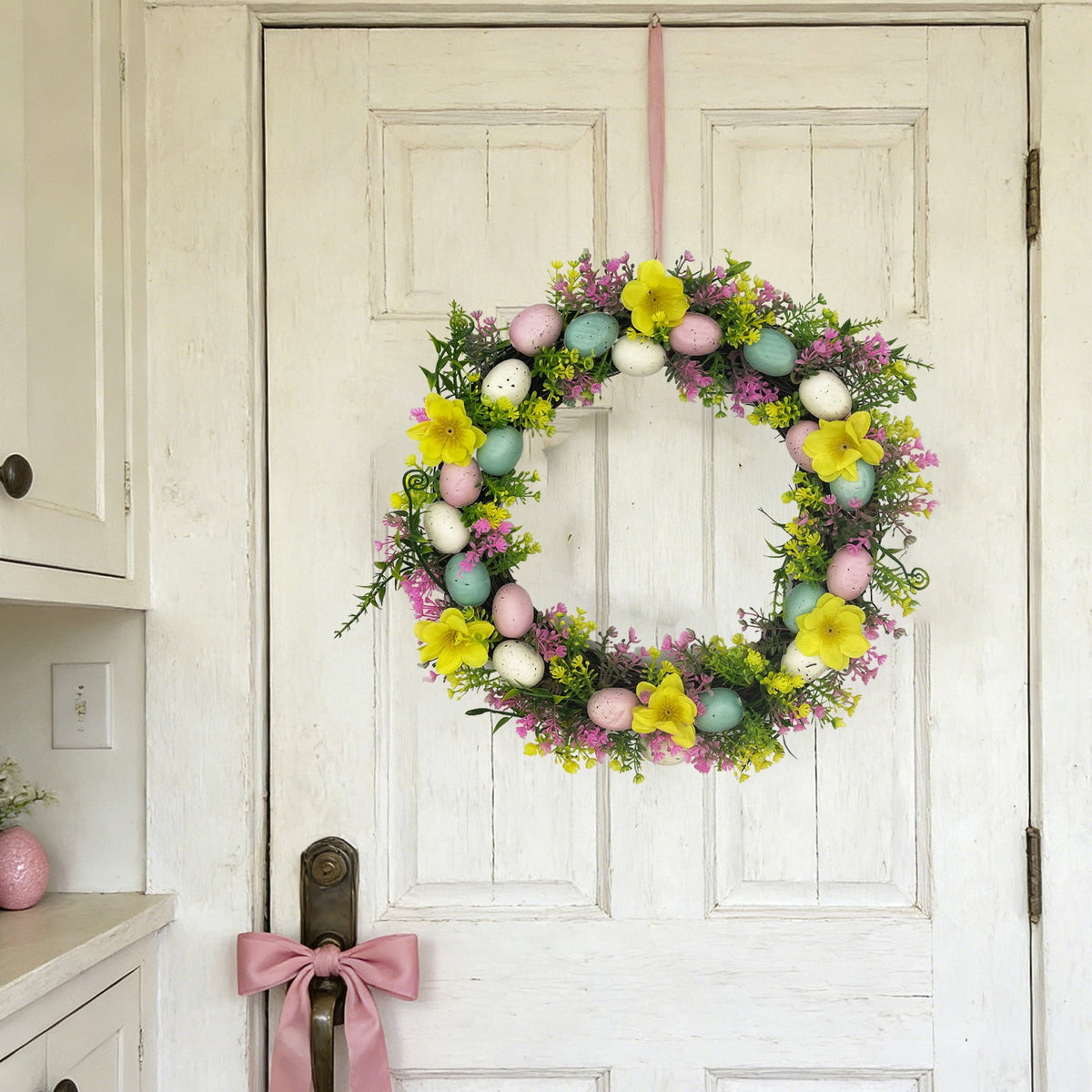 Rijanmt Decorative Plastic Easter Day Wreath, Multicolor