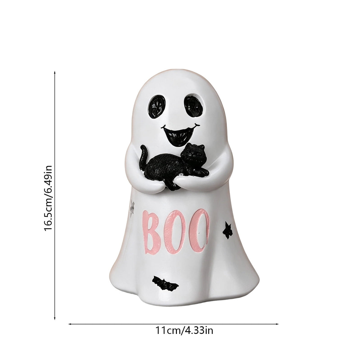 Halloween Ghost Figurine, Ghost Girl with Pink Bow & Hot Drink, Funny Ghost Statue Halloween Decor for Gift, Cute Spooky Tabletop Ornament for Home, Mantle, Desk & Party Decoration