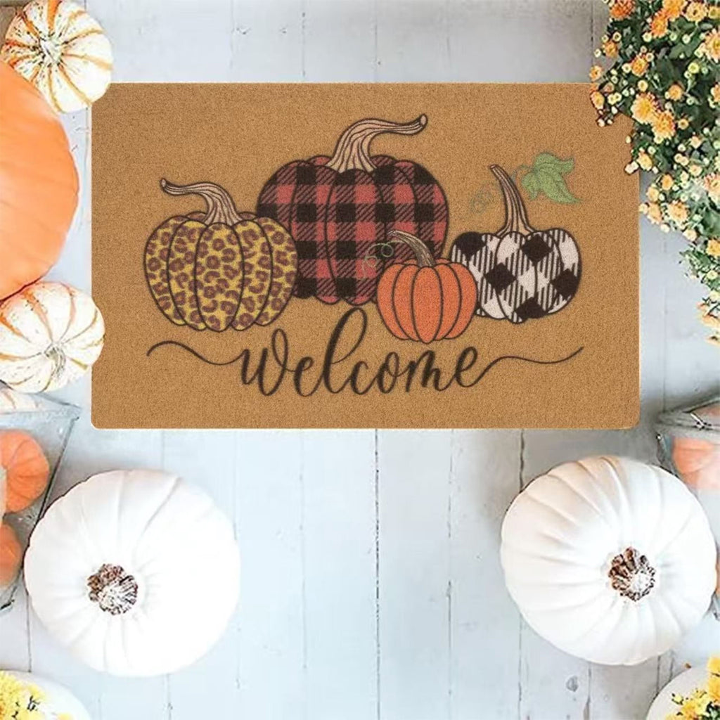 Fllostpr Halloween Pumpkin & Crow Welcome Doormat for Front Door, Non-Slip Vintage Brown Coir Floor Mat for Outdoor Porch Entryway Decor,16x24 Inch