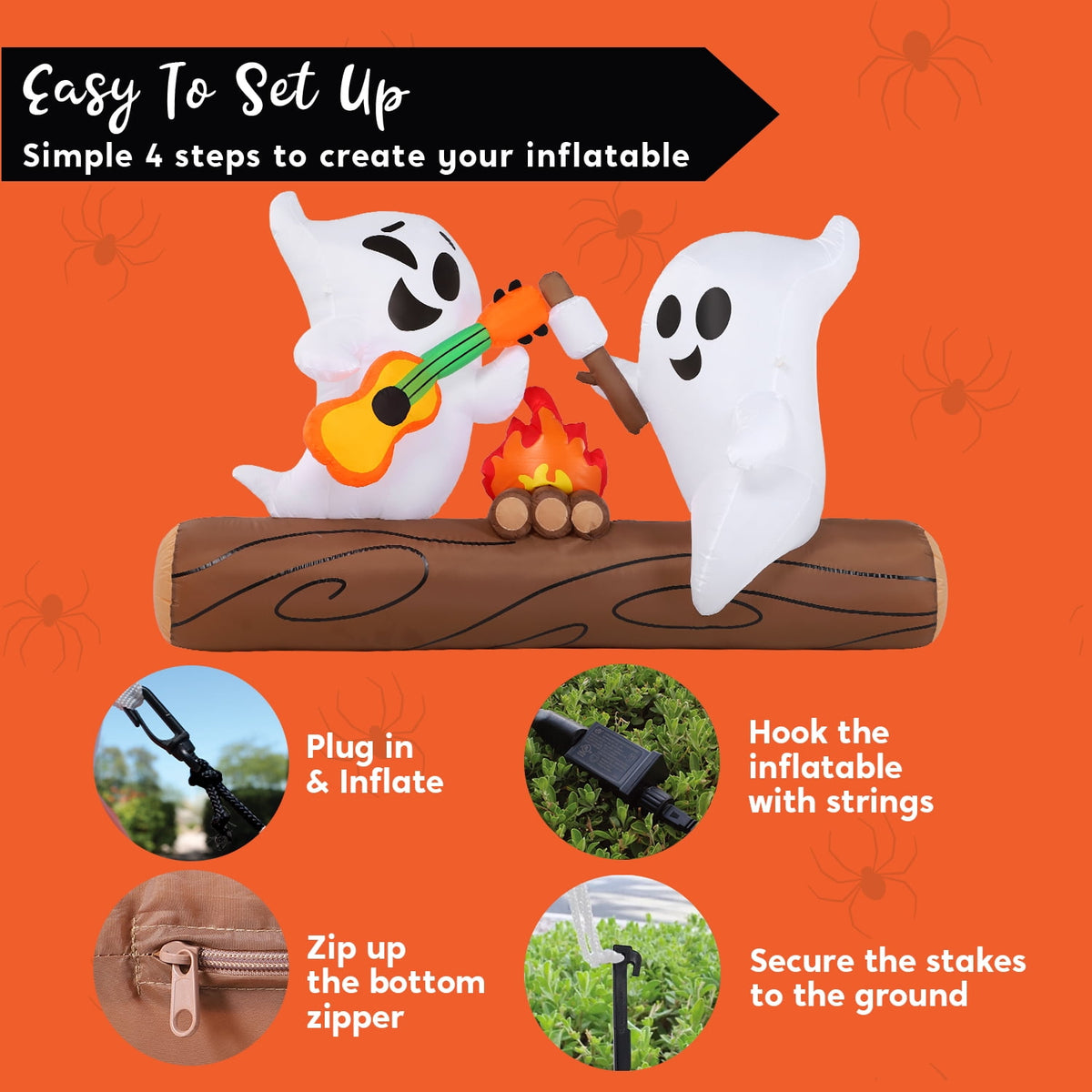 Joyfy 5ft Halloween Inflatables Light up Cute Ghost,Blow Up Ghost Lift Pumpkin Candy Bag with Build-in LEDs for Yard Decorations