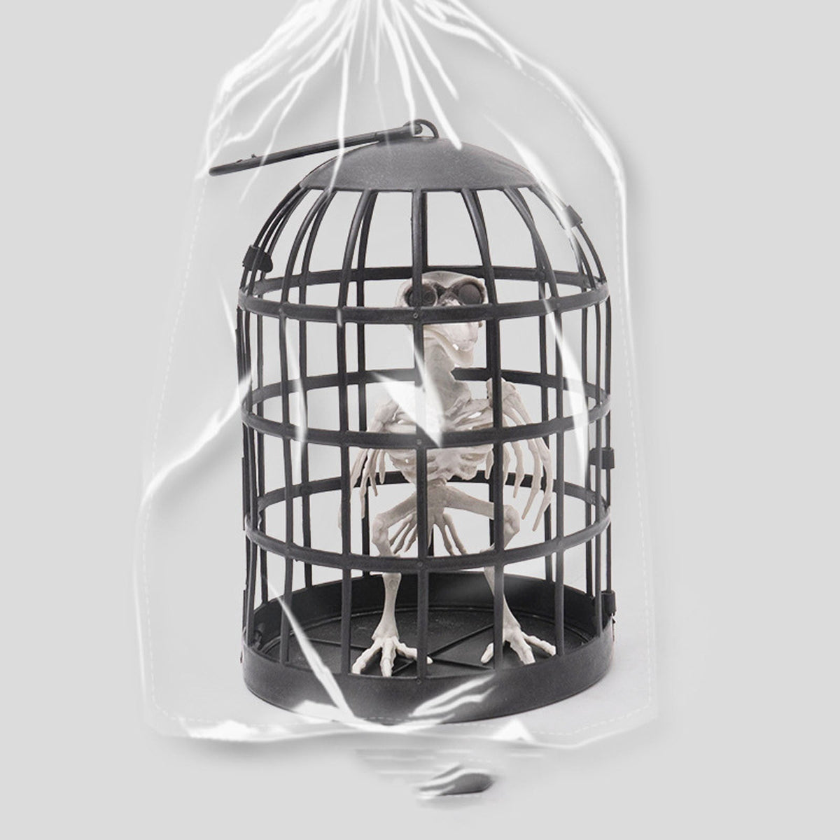 Clearance! Hanging Bird Skeleton Decoration,Scary Realistic Animal Crow Skeleton In The Cage,Scary Posable Movable Joints Raven Skeletons In Cage Prisoner For Halloween Haunted Houses Party Outdoor