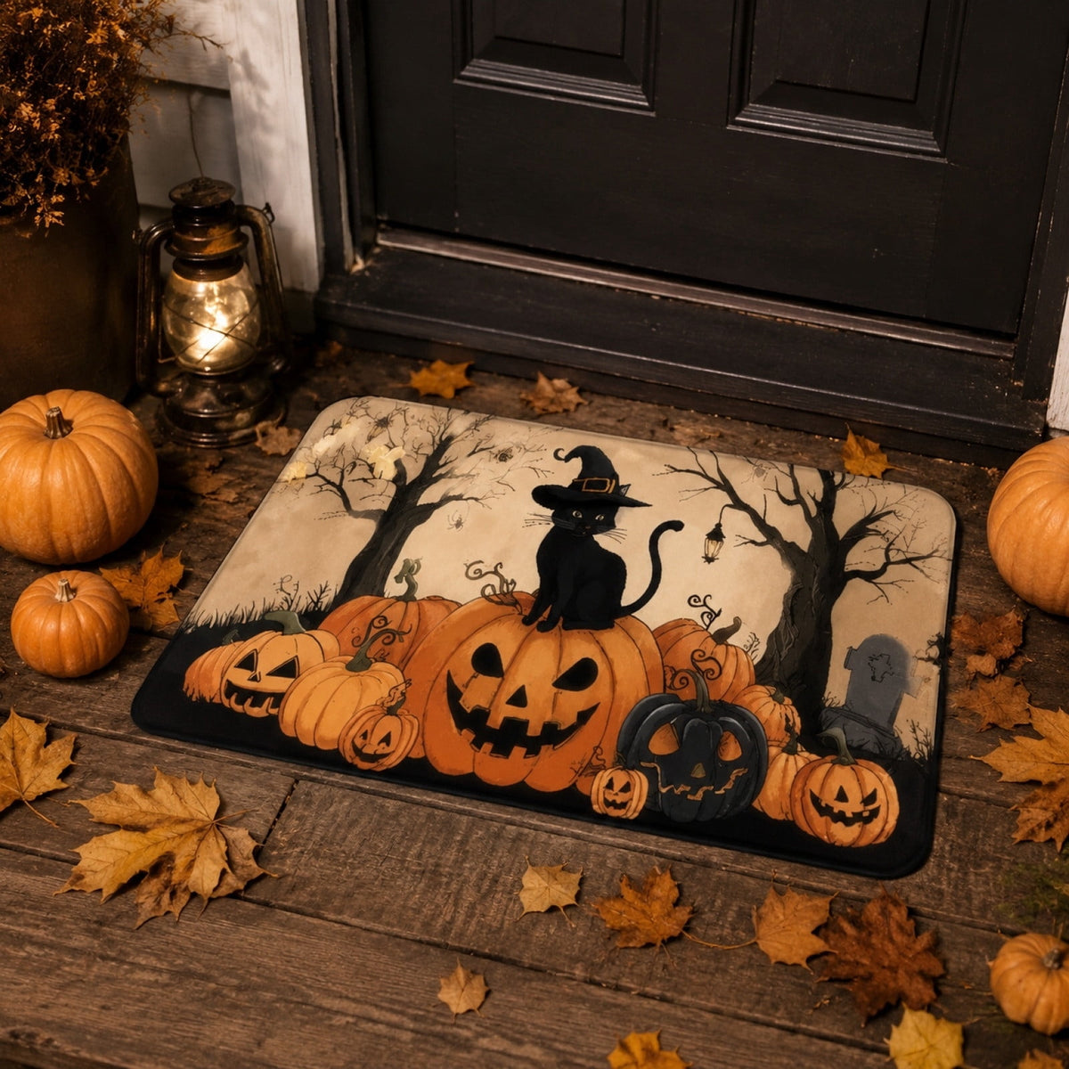Halloween Dog Door Mat 16x24", Golden Retriever Ghost Pumpkin Welcome Rug for Porch, Halloween Outdoor Decorations