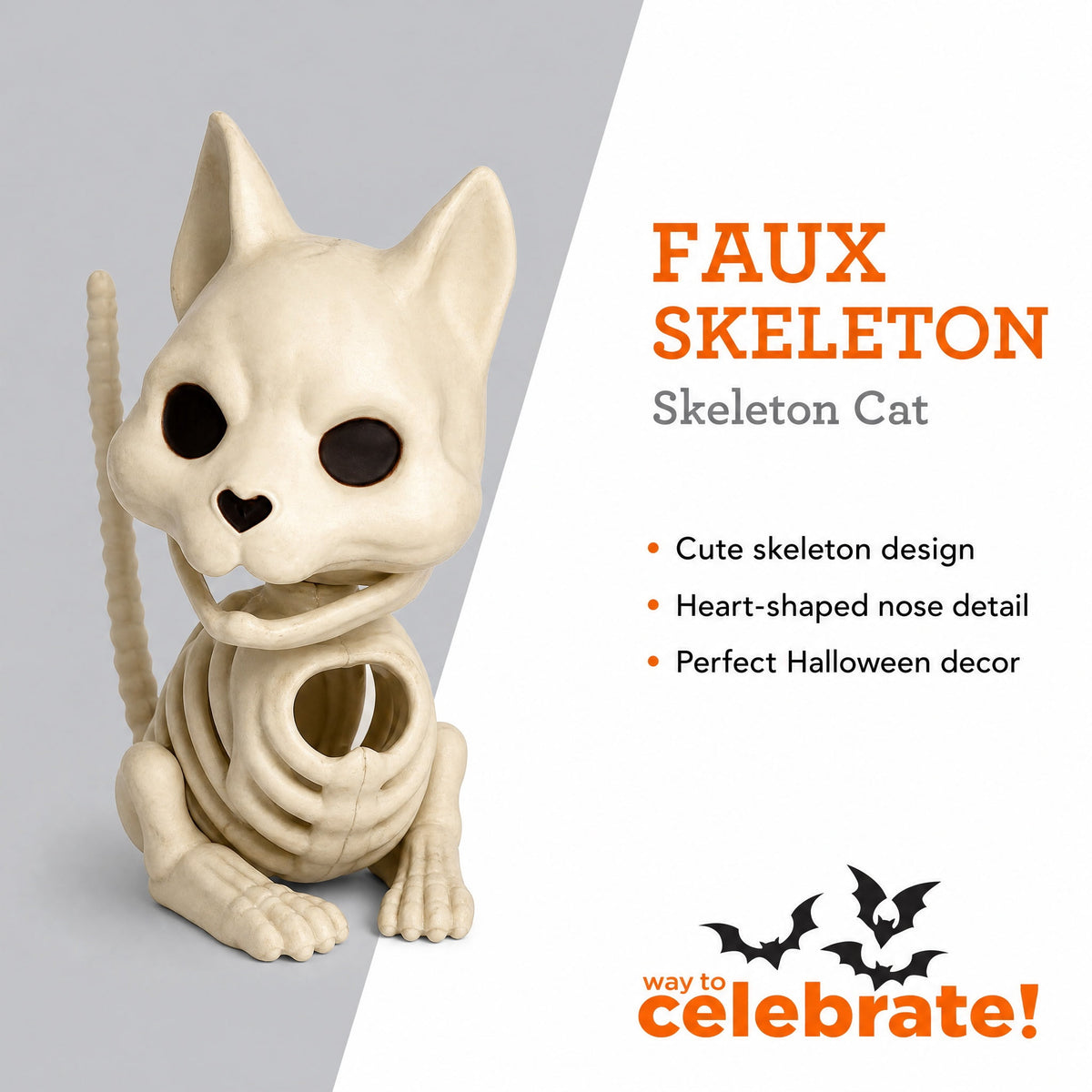 Faux Skeleton Cat Decoration, 5.1", Halloween by Way To Celebrate