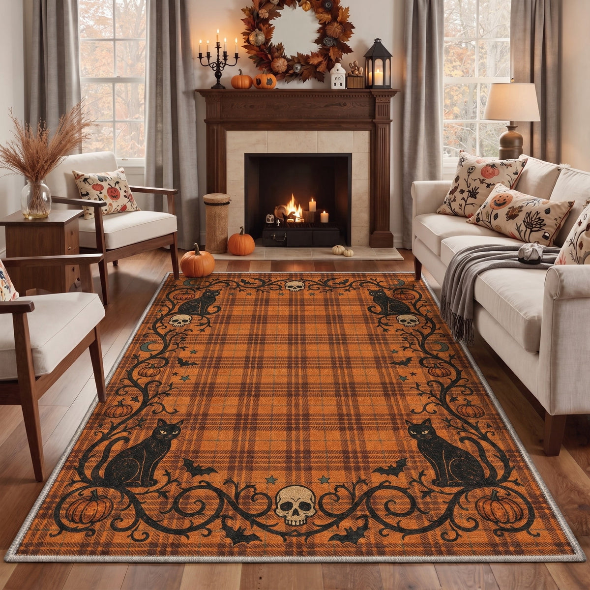 KUETH 3'x5' Halloween Machine Washable Area Rug, Non-Slip Rugs for Living Room, Bedroom and Dining Room, Orange