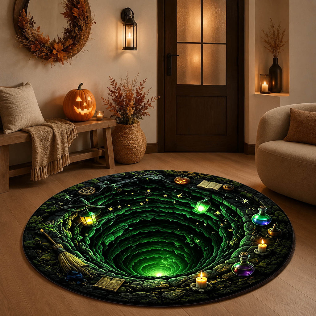 Win s Way 3D Illusion Round Halloween Rug Optical Illusion Doormat Non- Washable Entryway Decor Spooky Fall Front Door Mat for Party Decoration Available in 15.8/23.6/31.5 Inch