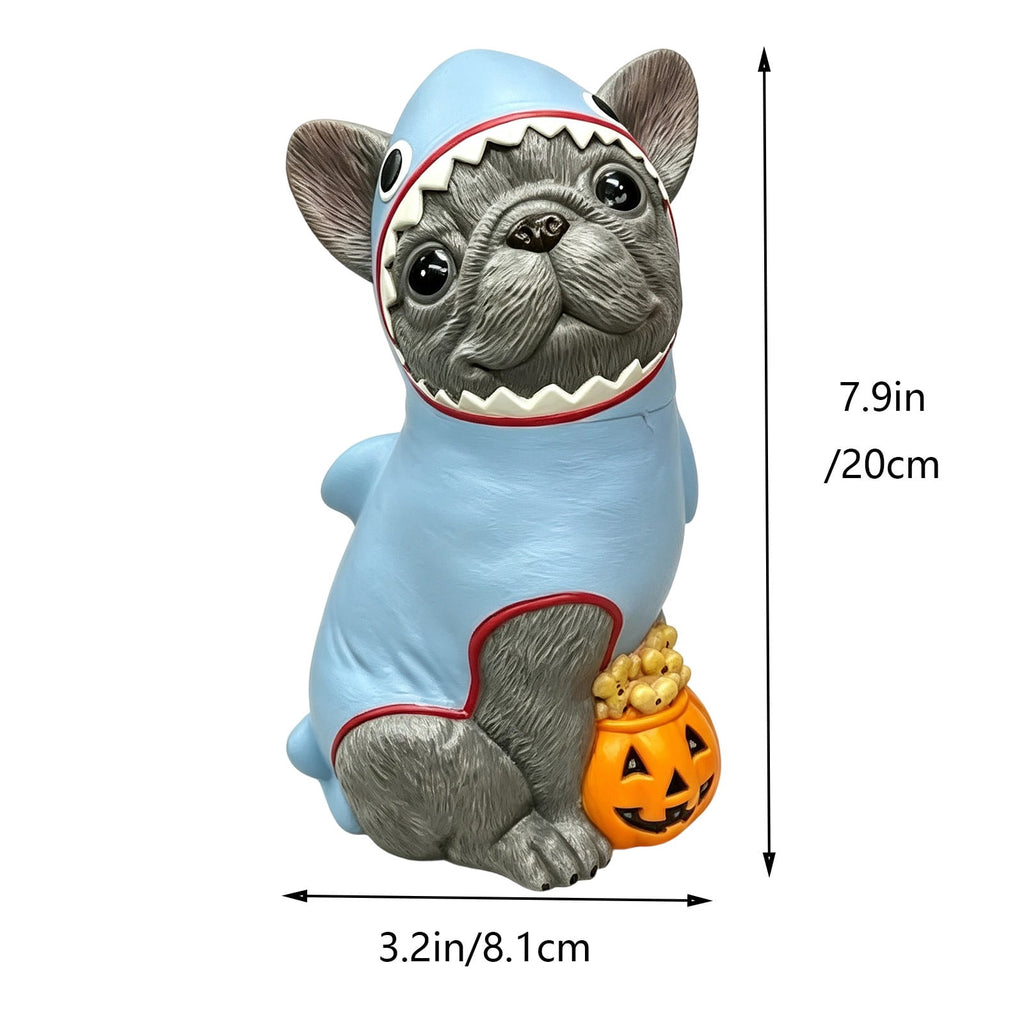 2026 New Halloween Light‑Up French Bulldog Figurine, Shark Outfit Dog Statue with Glowing Pumpkin, Waterproof Resin Table Holiday Decorations, Cute Spooky Halloween Decorations for Porch Yard Home