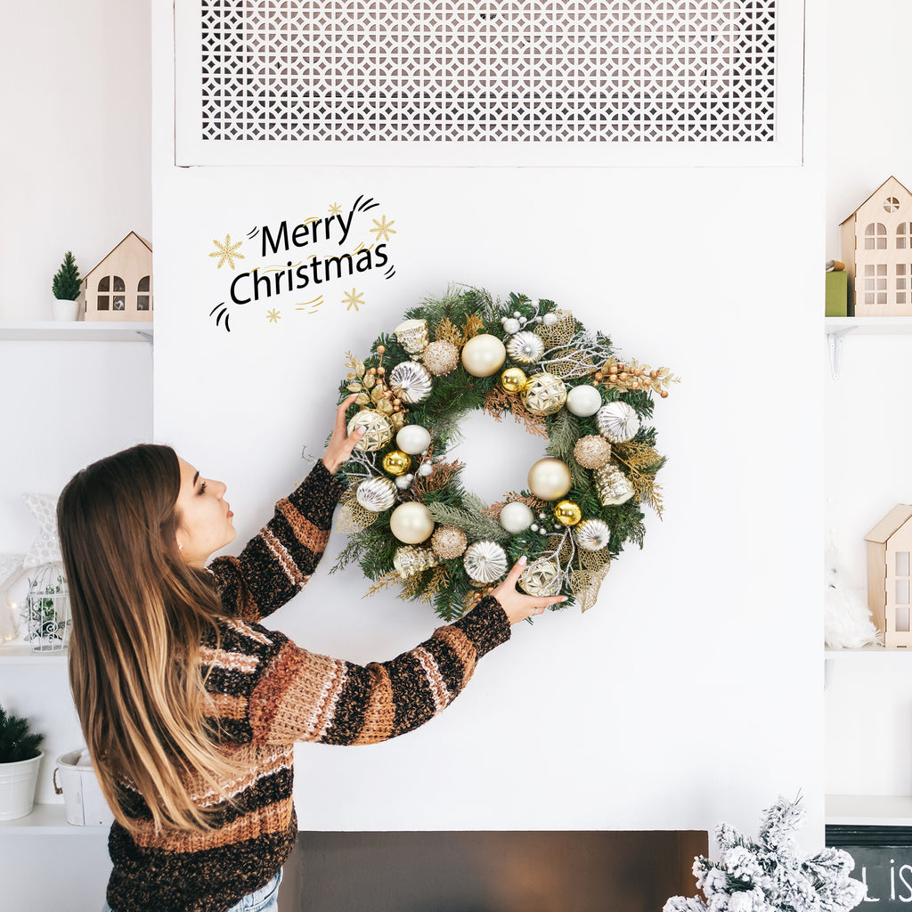 JoanKaren 24 inch Large Christmas Wreath Silver White with 20 LED Lights,Prelit Xmas Wreath w/ Ball Ornaments Pine Cone