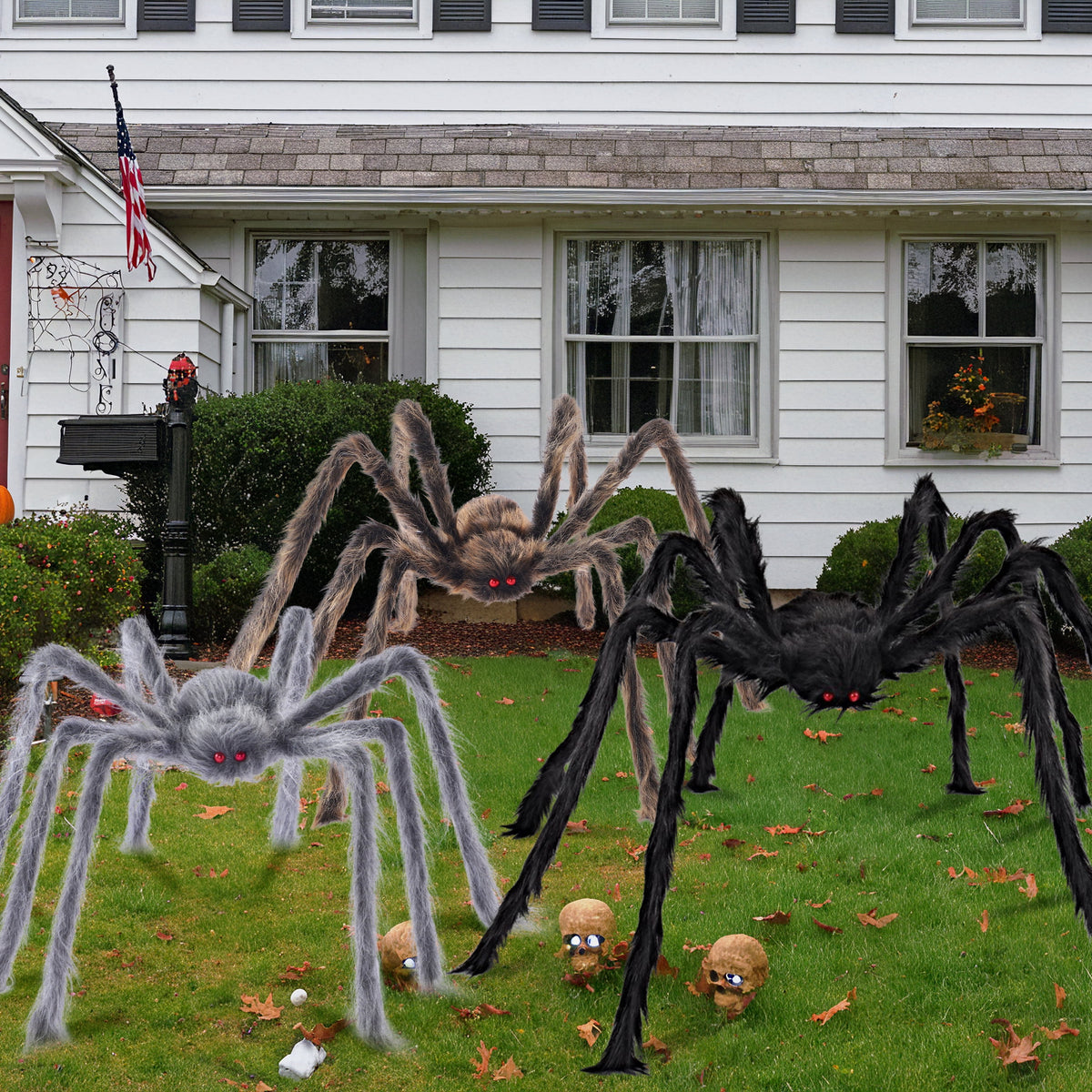 Joyfy 6 Packs Colorful Hairy Giant Spiders Halloween Decorations Outdoor,Multi-Size Outdoor Halloween Spider Decorations for Yard Lawn & Patio (30", 30", 20", 20", 12", 12")