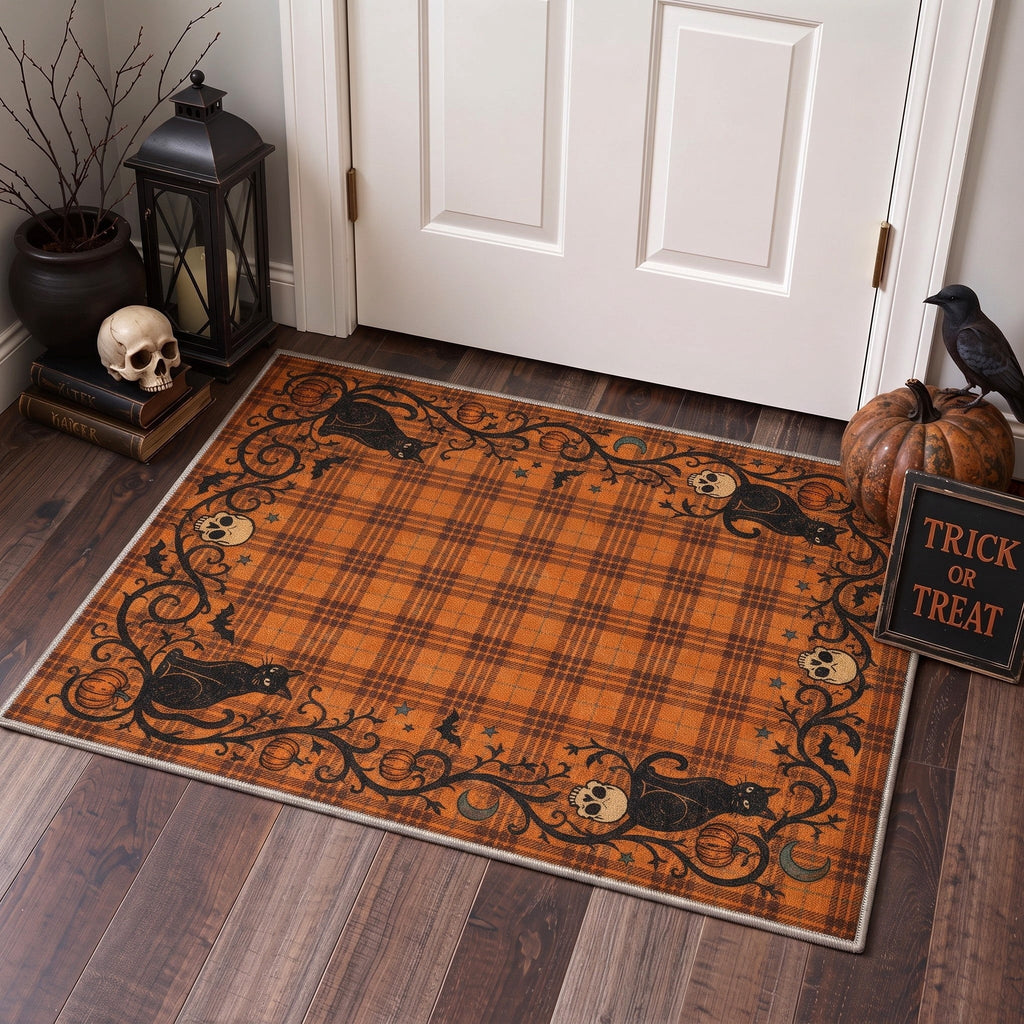 KUETH 3'x5' Halloween Machine Washable Area Rug, Non-Slip Rugs for Living Room, Bedroom and Dining Room, Orange
