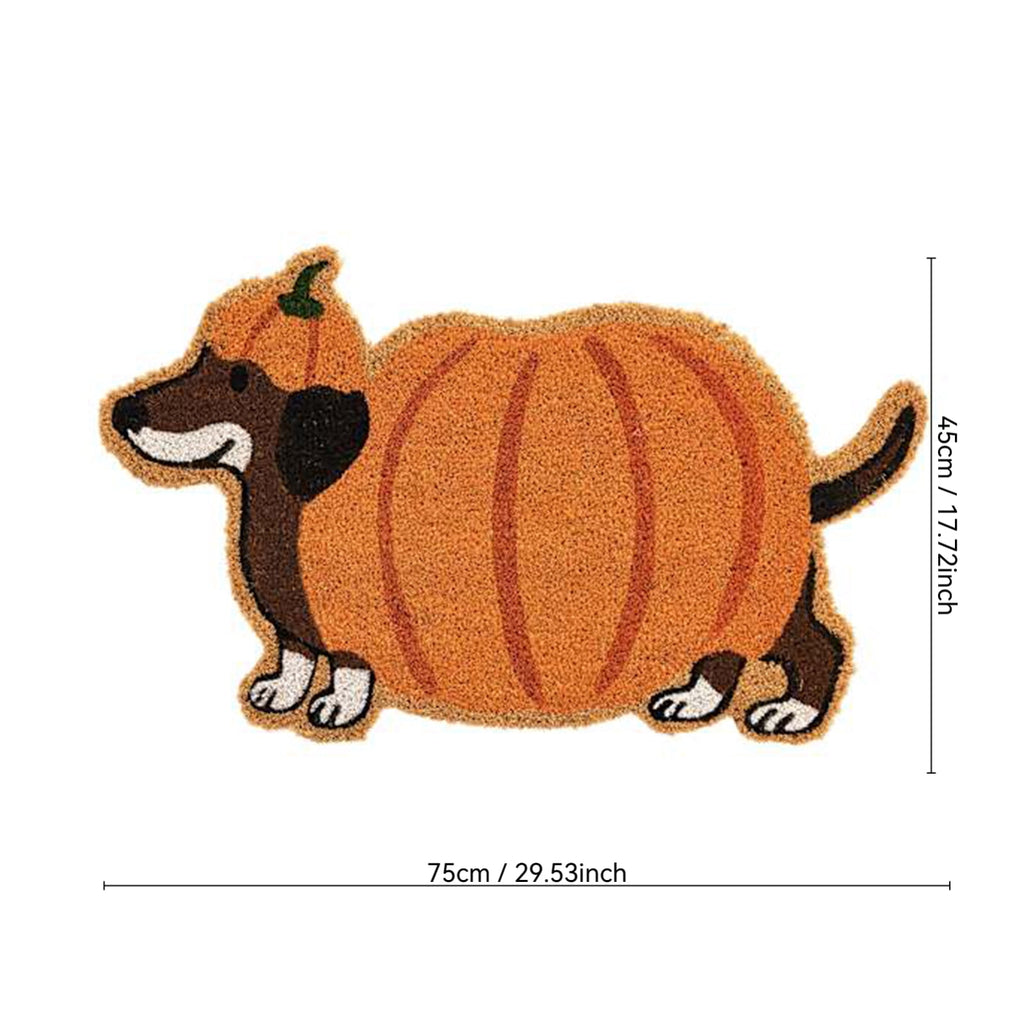 Halloween Dog Door Mat, Pumpkin Dog Coir Mat, Spooky Characters Welcome Mat for Front Porch, Non-Slip Outdoor Indoor Rug Doormat, Fall Holiday Home Decor