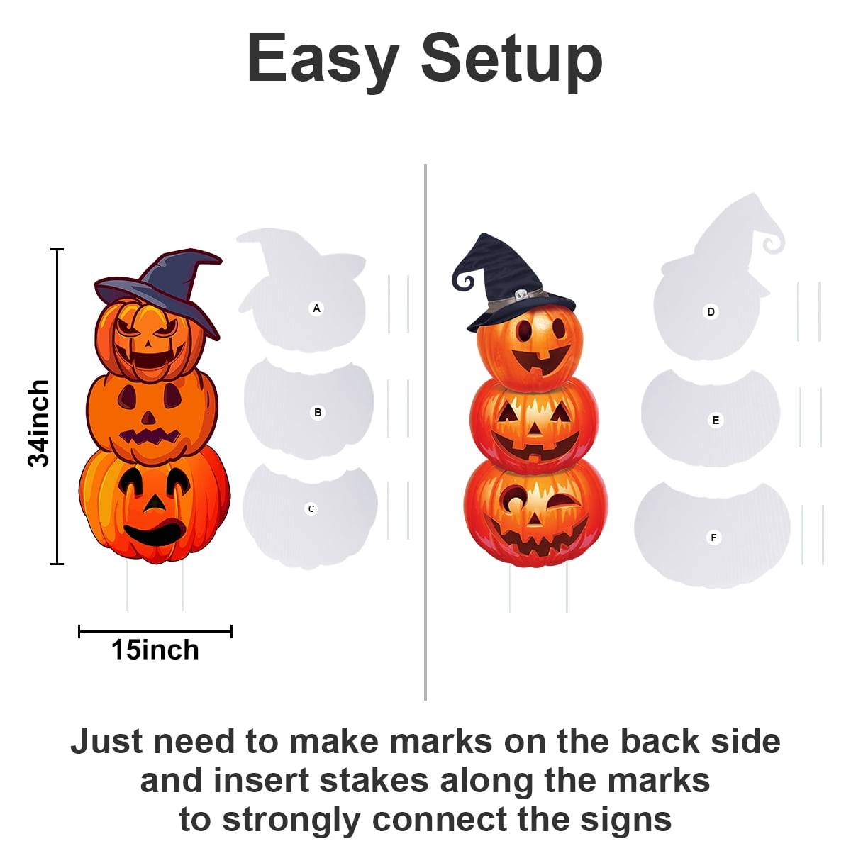 GameXcel Halloween Decorations Outdoor Yard Signs with Stakes, 34.8 in Tall Vertical Pumpkin and Ghost Decor, Weather-Resistant, 2 Count