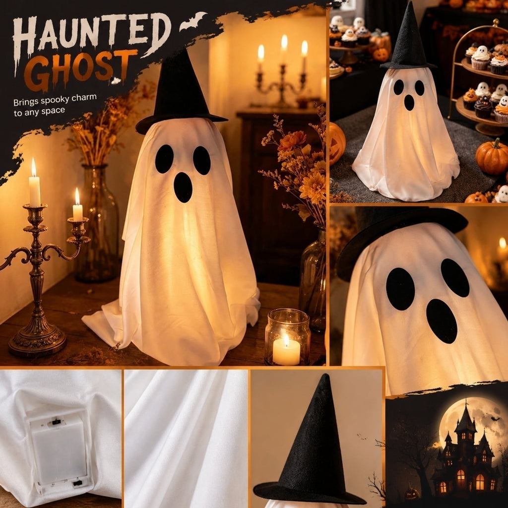Halloween Decorations Indoor Light Up Ghosts with Bow, Easy to Assemble Light Up Spooky Ghosts Decoration Halloween Party Decorations for Porch Yard Mantel Home