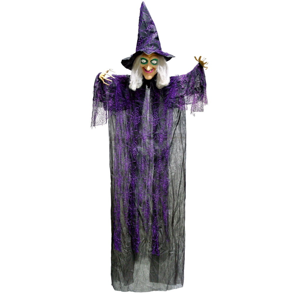 Joyfy 6ft Halloween Witch Decoration,Outdoor Scary Halloween Animatronic Hanging Witch with Light Up Eyes and Sound Decoration for Halloween Outdoor