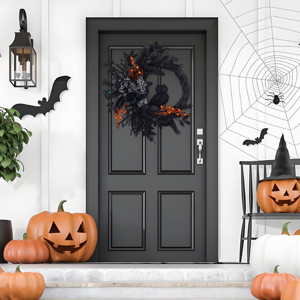 Halloween Wreath, Halloween Decorations Prelit Front Door Wreath for Indoor Wall Window Decor（18/20/22 Inch）