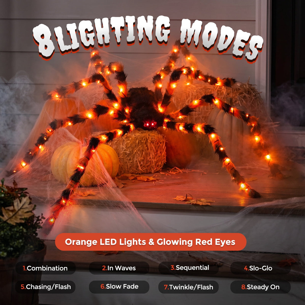 Ayieyill 5ft Giant Light-up Halloween Spider, Scary Hairy Fabric Spider for Indoor Outdoor Yard Haunted House Decor, Purple