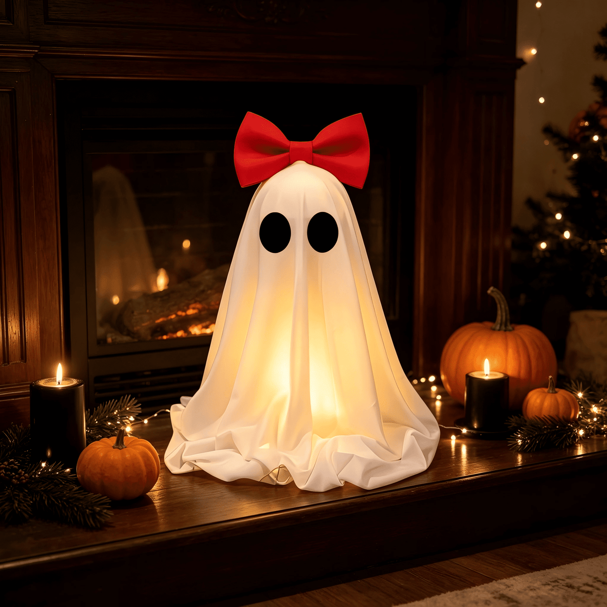 Halloween Decorations Indoor Light Up Ghosts with Bow, Easy to Assemble Light Up Spooky Ghosts Decoration Halloween Party Decorations for Porch Yard Mantel Home