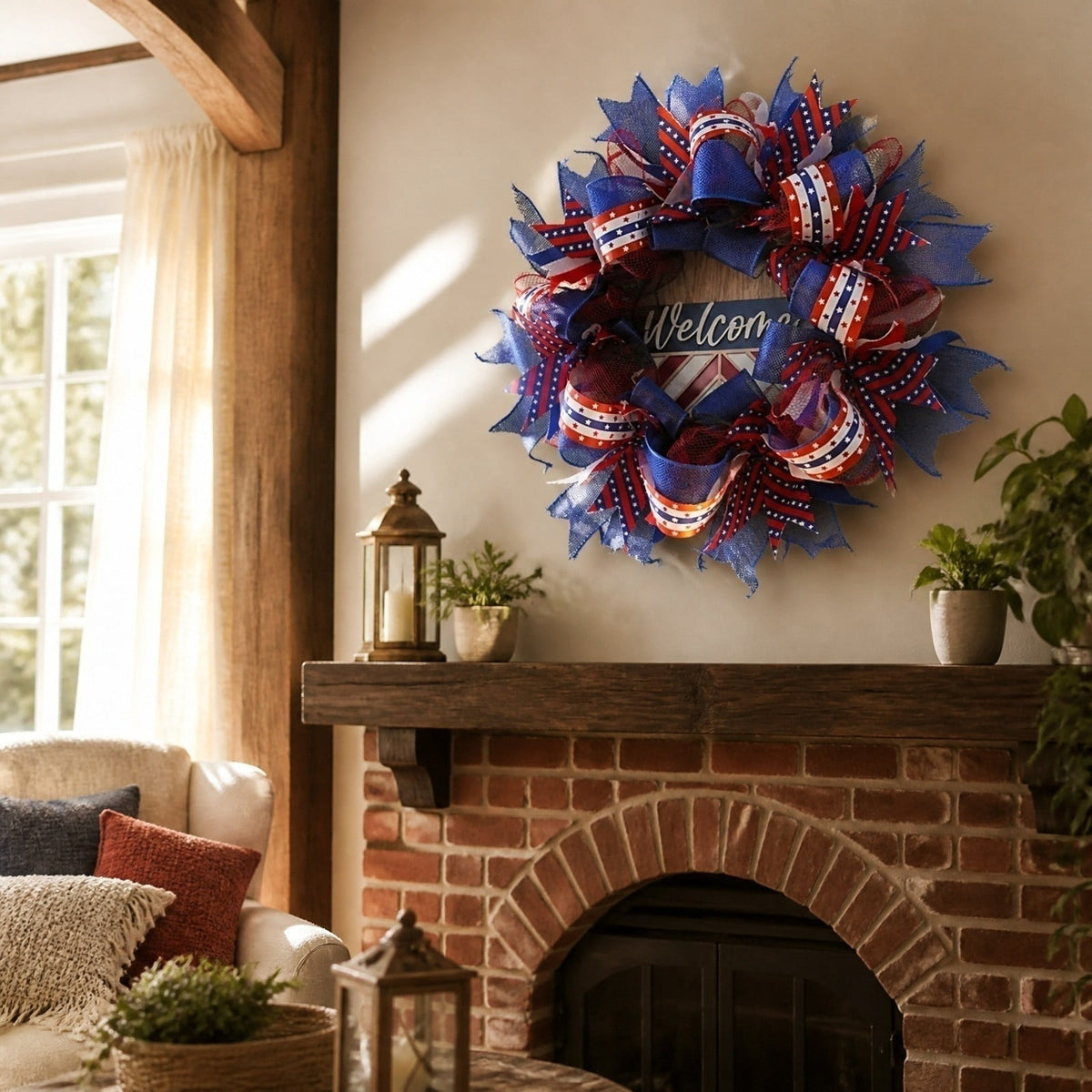 Nkmbld 4th of July Wreaths for Front Door, Independence Day Wreath Red White Blue Flower Wreath for Independence Day Memorial Day Flag Day Decor