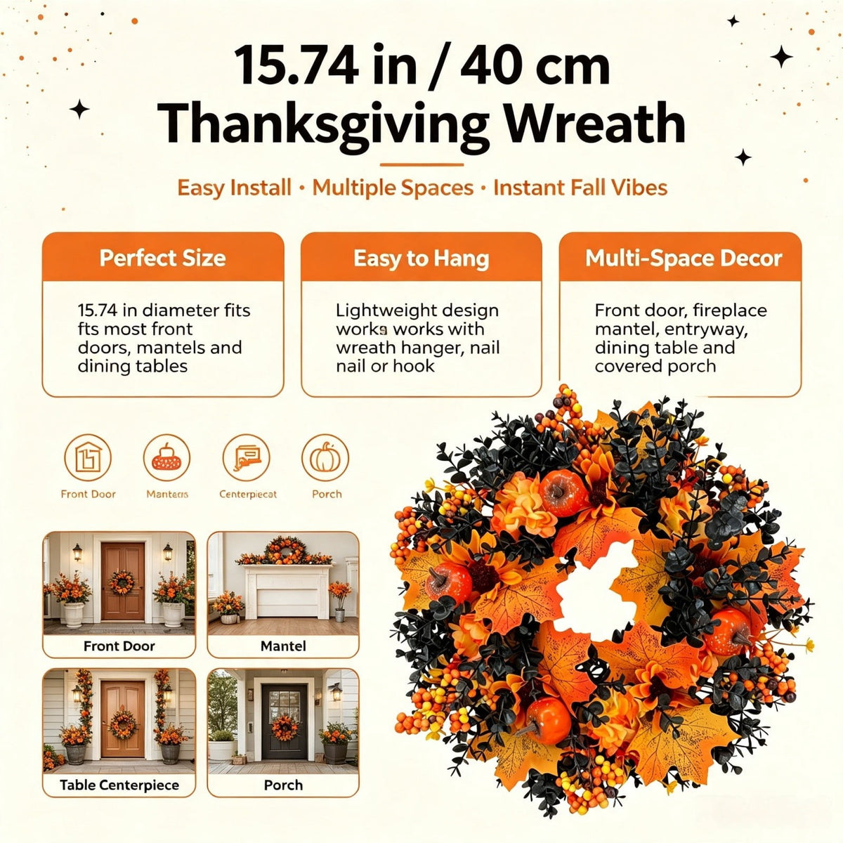 Under $15! Wreaths for front Door Kingtowag Artificial Floral Wreath, Simulation Plant Pastoral Style Door Hanging Decoration Poppy Fruit, Greenery Wreath for Porch, Window, Home, Farmhouse