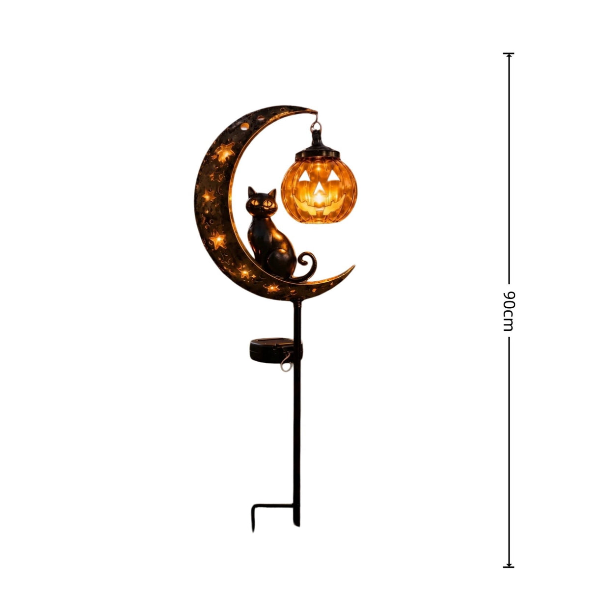Clearance Halloween Solar Black Cat & Pumpkin Moon Garden Stake Light, Outdoor Waterproof LED Yard Decoration with Crescent Moon, Hanging Jack-o'-Lantern Lantern for Garden, Patio, Walkway, Porch