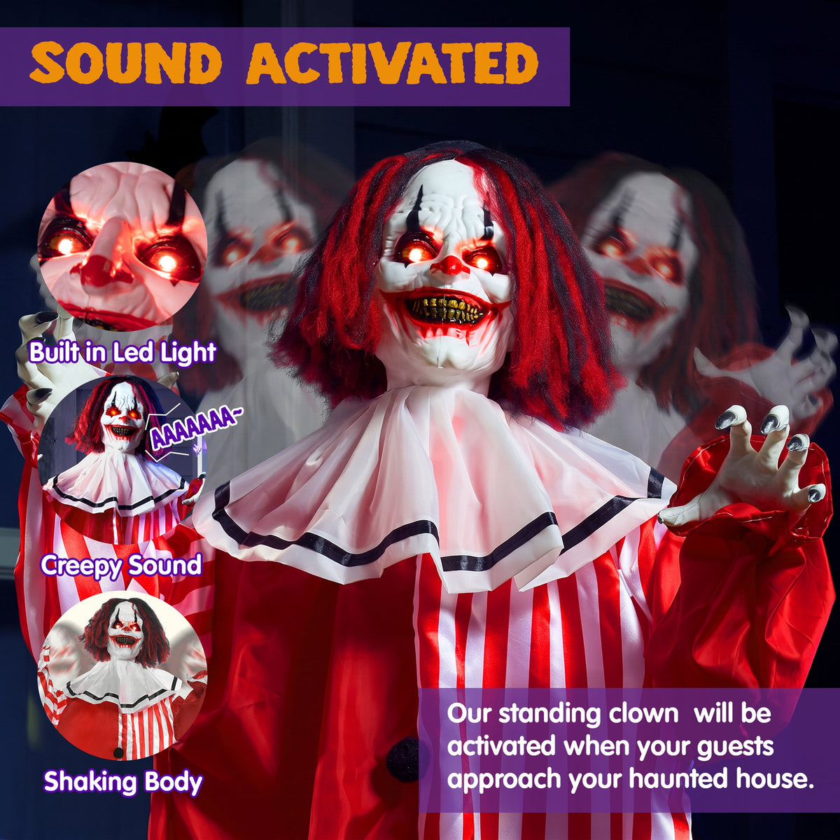 Joyfy Halloween Decorations Outdoor, 72"(6ft) Light Up Animated Scary Decorations Pumpkin Ghost with Sound Activation,Animatronics Pumpkin Decorations for Haunted House Prop Yard Decor