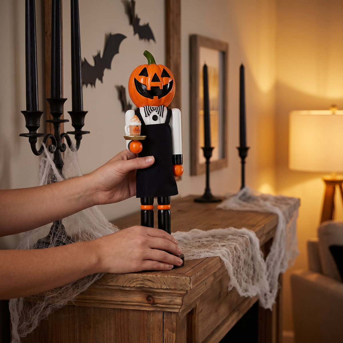Wooden Pumpkin Nutcracker Tabletop Decoration, Multicolor, 14.8", Halloween by Way To Celebrate